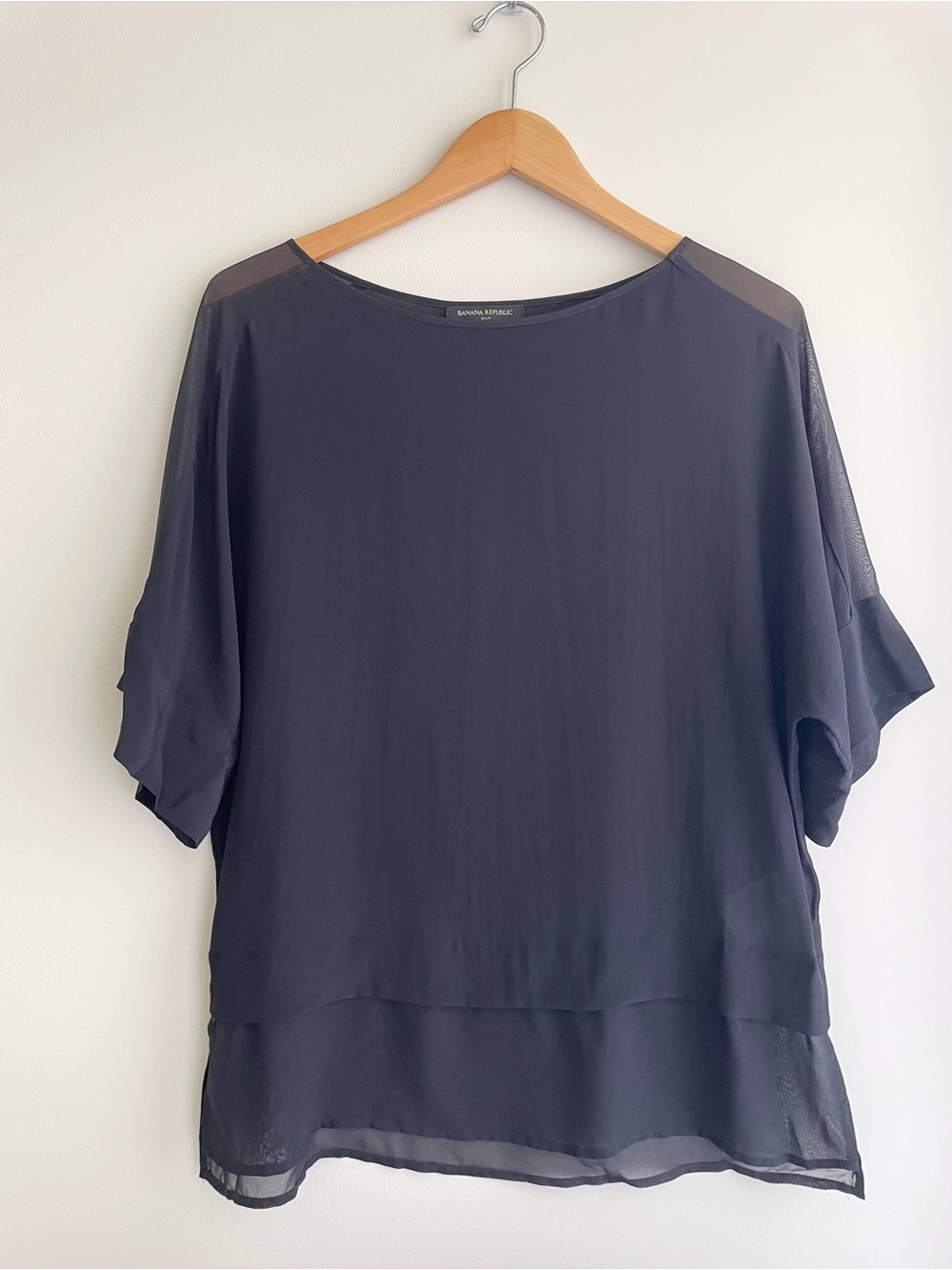 Banana Republic Black Silk Sheer Layered Dolman Flowy Blouse
